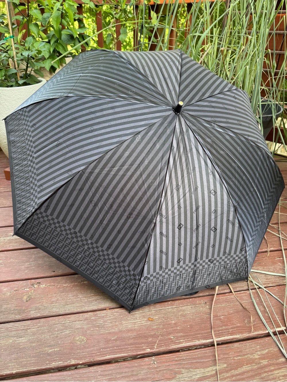 FENDI Umbrella Tonal Monogram Striped Folding Compact Sunbrella